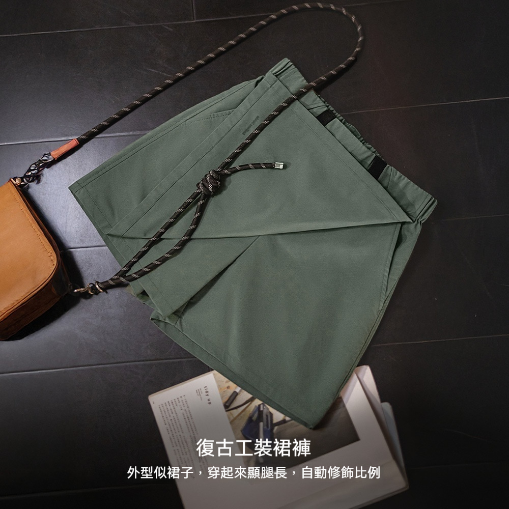 夏日美式工裝假兩件短裙褲山系徒步不走光百搭鬆緊腰褲子女