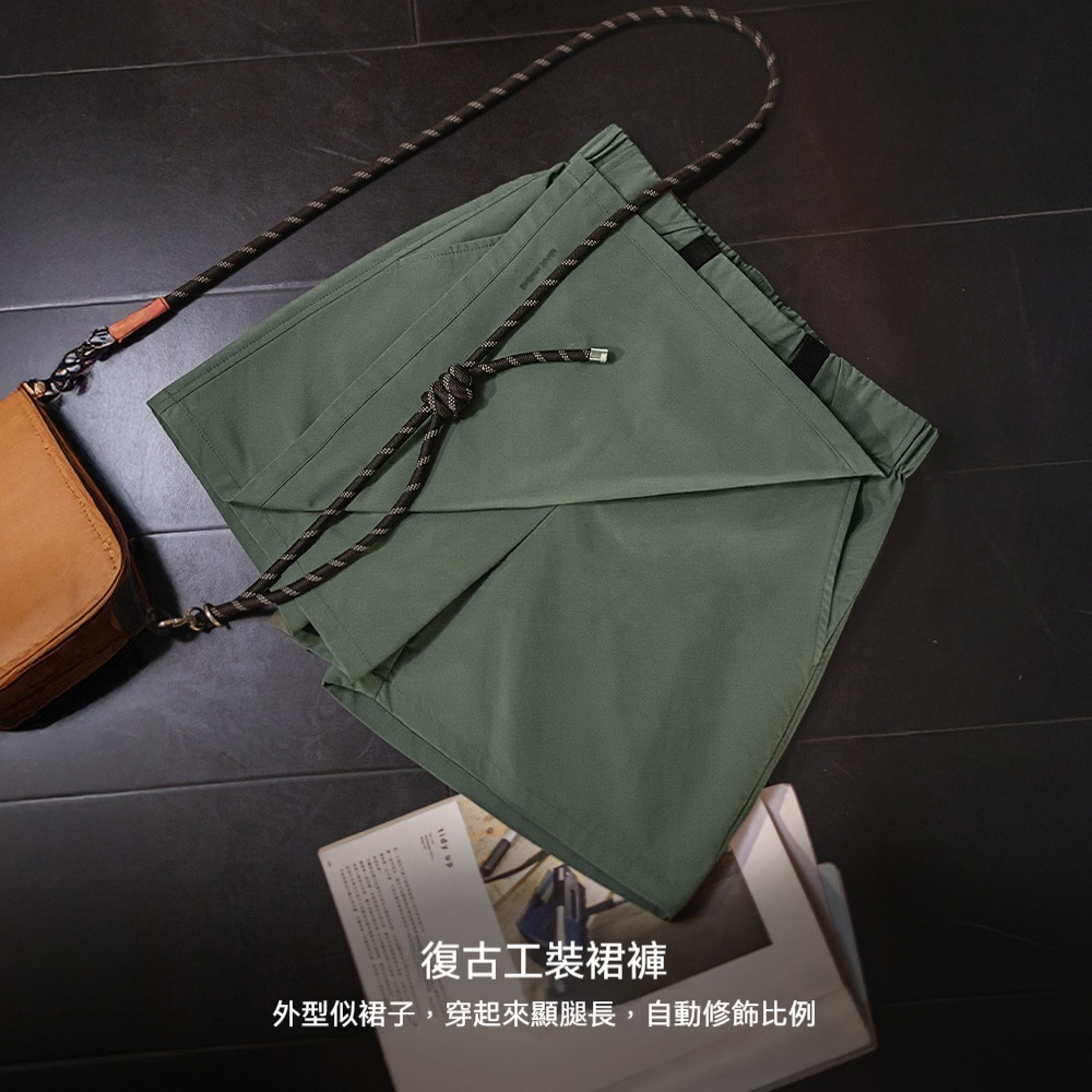 夏日美式工裝假兩件短裙褲山系徒步不走光百搭鬆緊腰褲子女