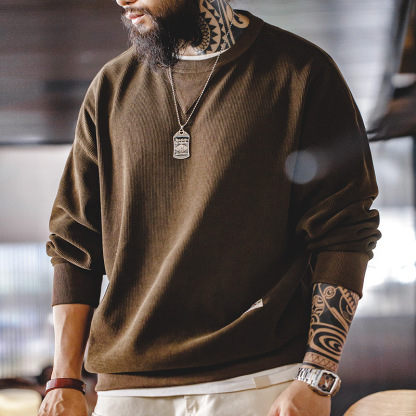 马登工装 美式复古重磅雪尼尔卫衣圆领基础款抗皱打底长袖T恤男秋-Retro's Wear