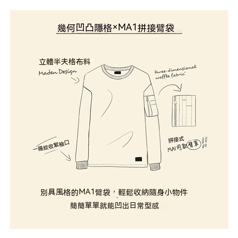 山系戶外華夫格衛衣機能風垂感百搭圓領長袖T恤男秋冬款-Retro's Wear