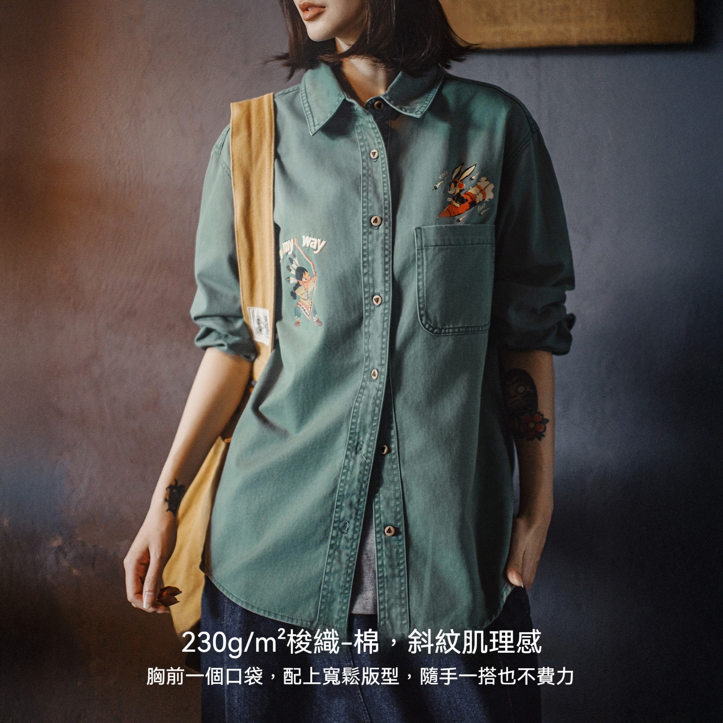 純棉復古水洗日系刺繡印花寬鬆長袖襯衣衫外套硬挺上衣女士秋