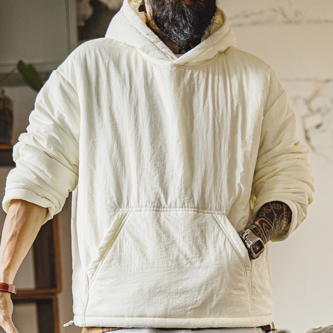 美式氣絨套頭口袋衛衣圓領連帽通勤加絨保暖廓形外套男冬