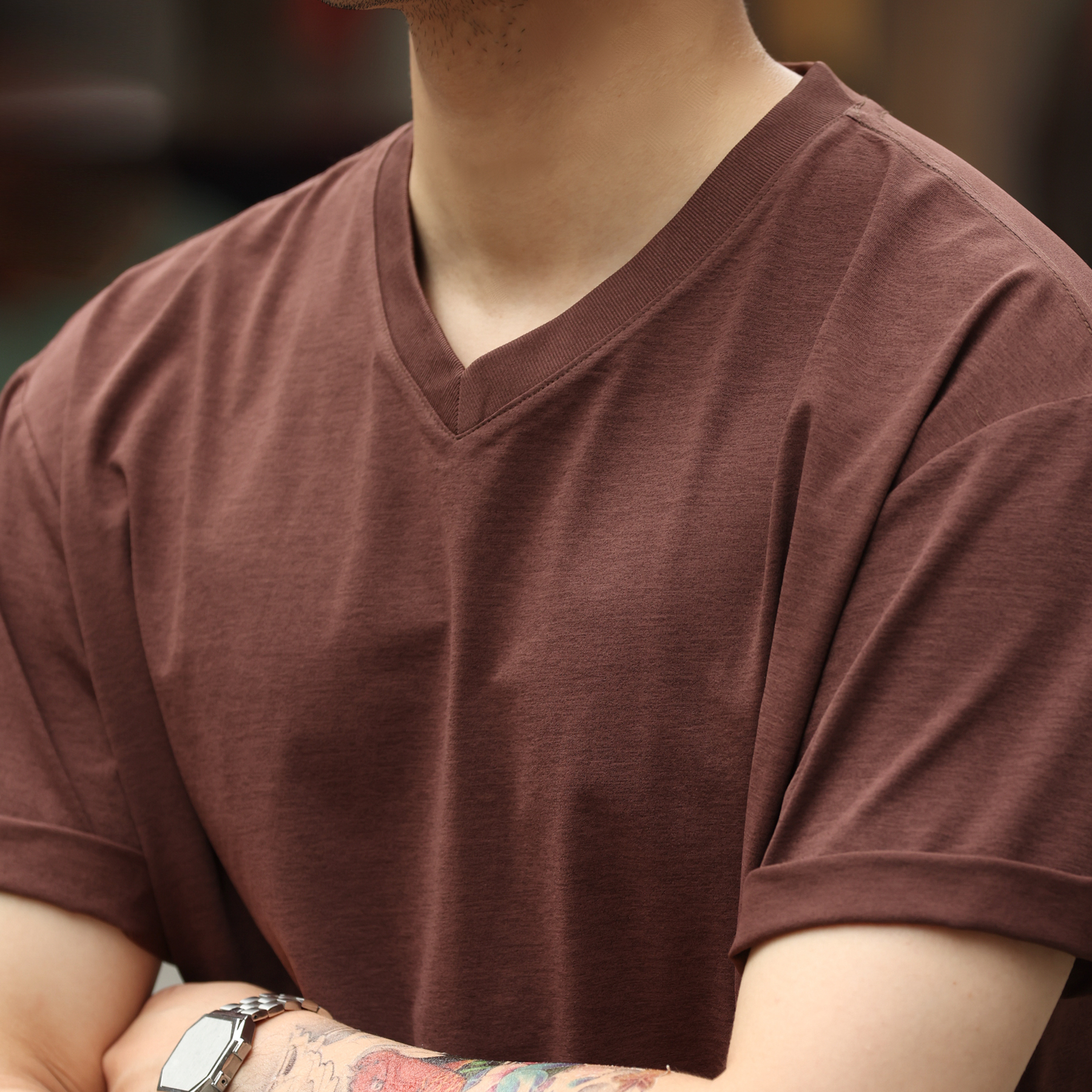 索羅娜生物基小V領短袖T恤男戶外160g輕量感速幹打底衫