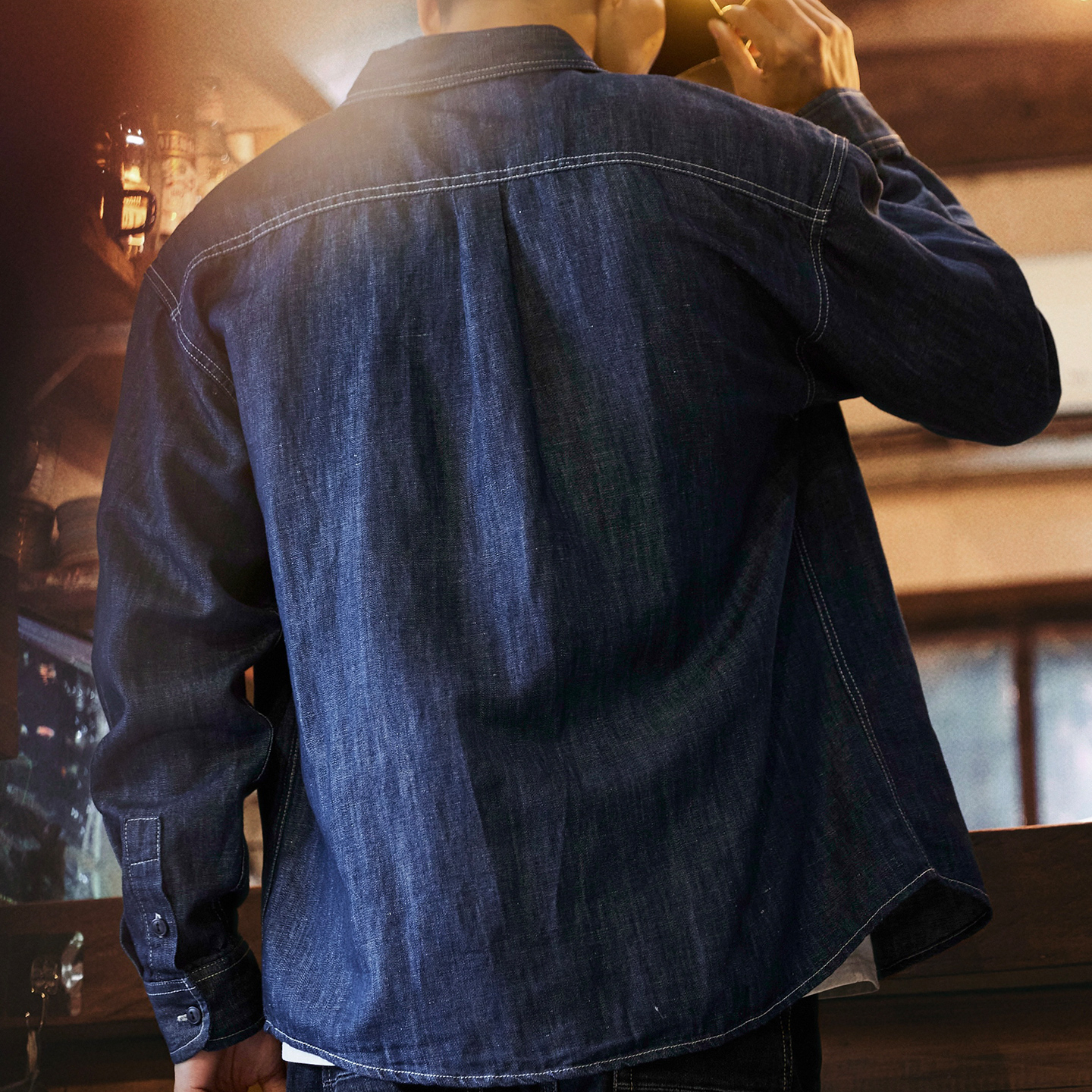 漢麻簡約藍色牛仔襯衫男2025秋季新款抗靜電長袖襯衣
