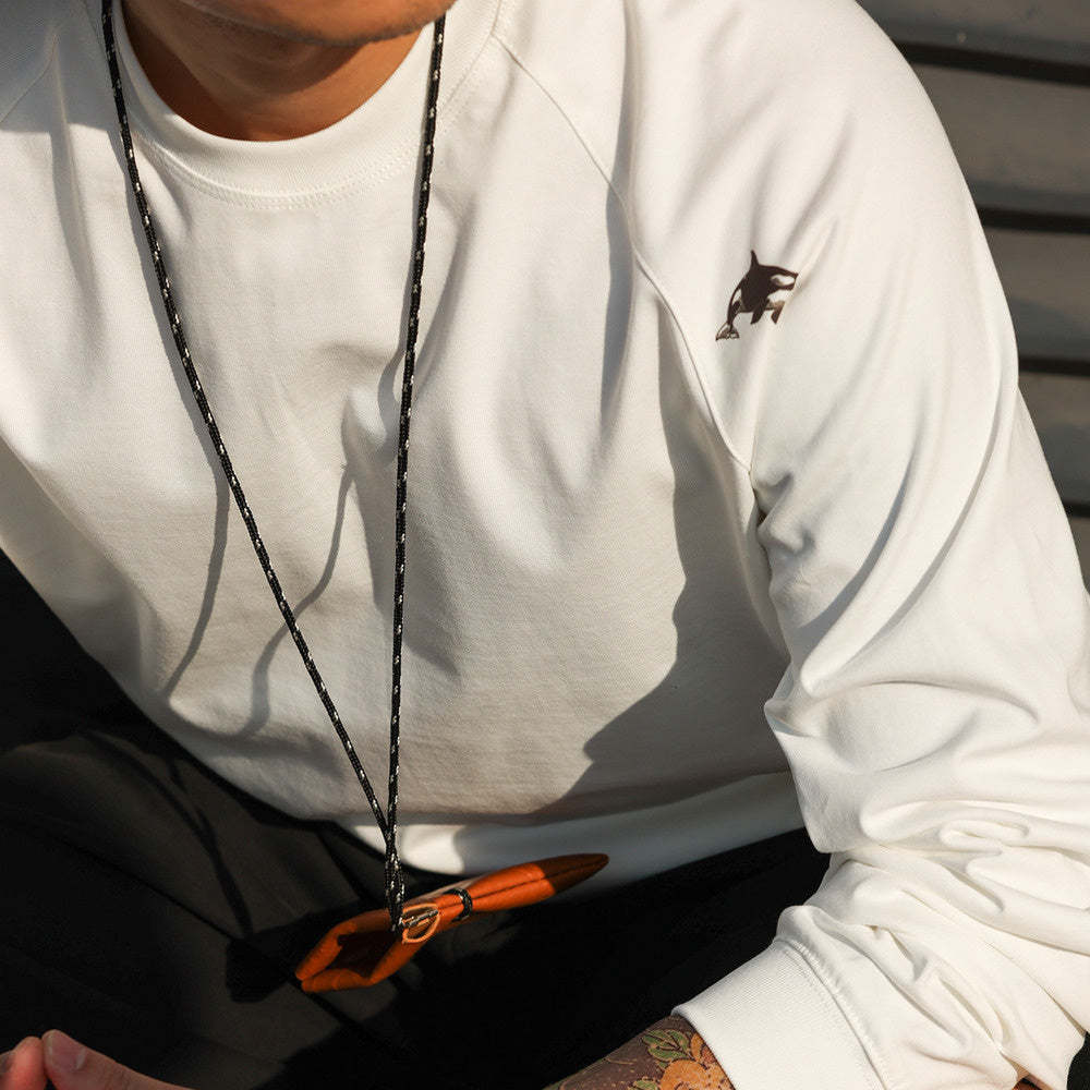 美式休閒300g重磅插肩長袖T恤男鯨魚印花三本針純棉TEE