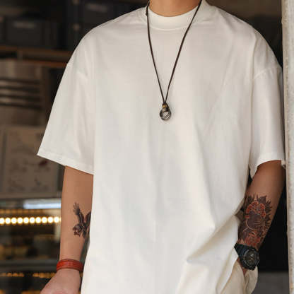 美式230g輕絨感小領口短袖T恤男寬鬆休閒抗皺大碼體恤夏