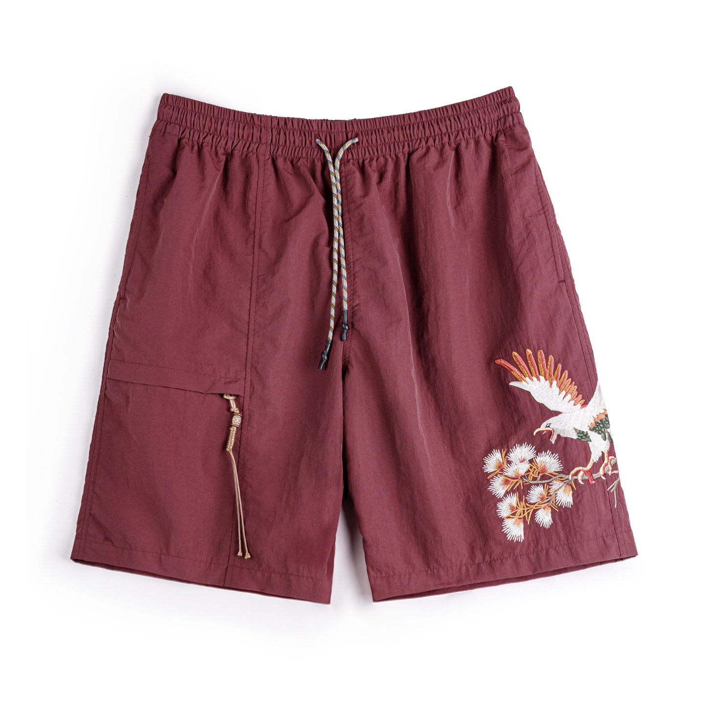 美式橫須賀刺繡短褲寬鬆紅色塔絲隆沙灘薄款五分褲男夏季
