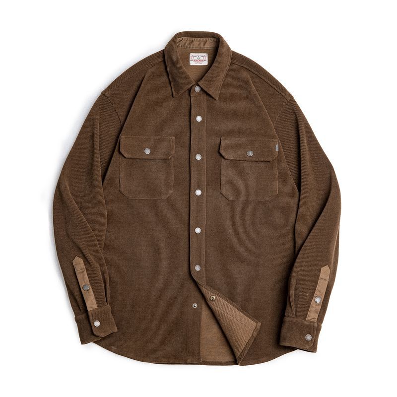 美式復古重磅針織條絨襯衫夾克仿燈芯絨翻領外套男秋冬季-Retro's Wear