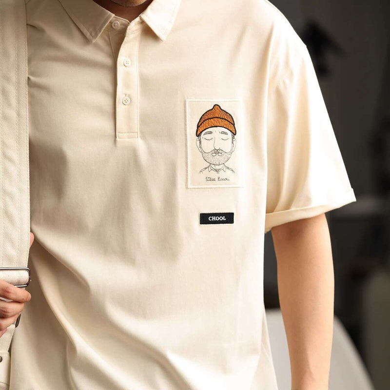 日系納瓦霍重工刺繡半袖POLO衫男夏季寬鬆休閒翻領短袖T恤