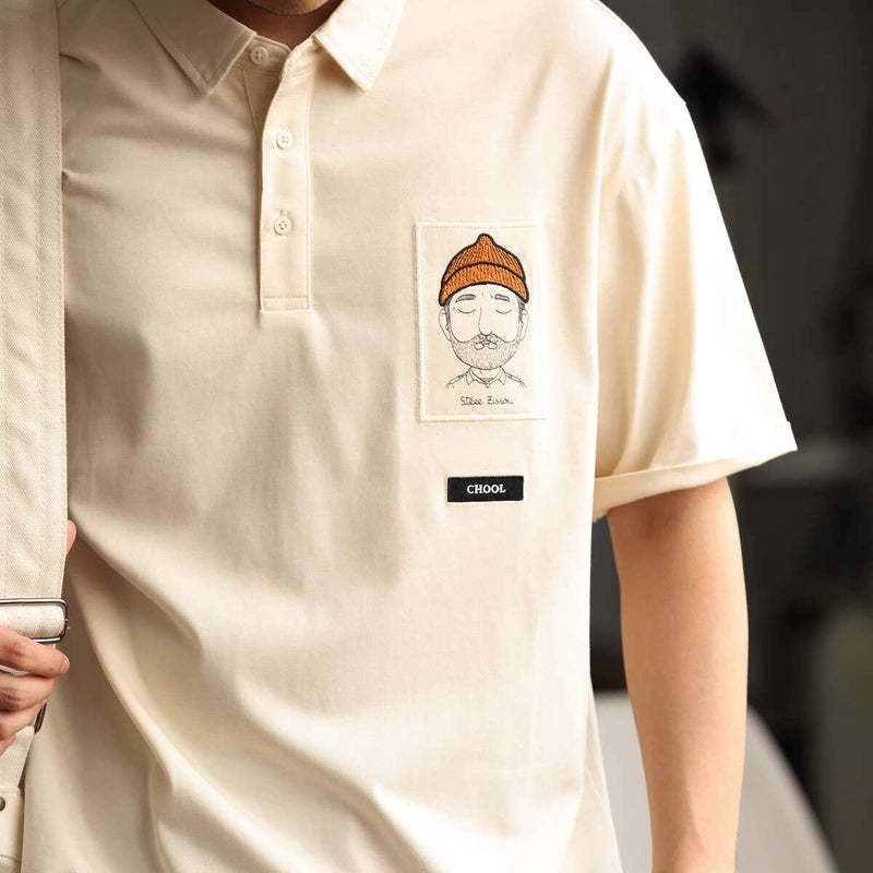 日系納瓦霍重工刺繡半袖POLO衫男夏季寬鬆休閒翻領短袖T恤