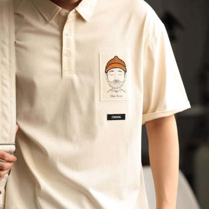 日系納瓦霍重工刺繡半袖POLO衫男夏季寬鬆休閒翻領短袖T恤