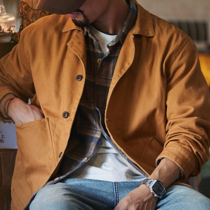 美式復古citywalk薑黃色工裝夾克男2025秋季新款寬鬆休閒獵裝外套