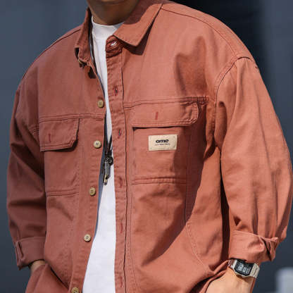 美式復古工裝男士長袖襯衫外套純棉重磅疊穿獵裝襯衣夾克秋-Retro's Wear
