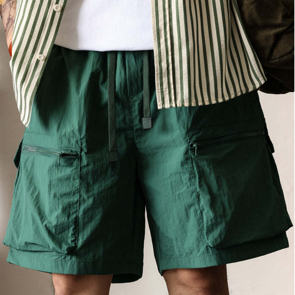 夏季日系速幹工裝短褲男寬鬆大碼抽繩大口袋跑步運動五分褲-Retro's Wear