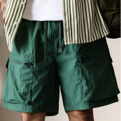 夏季日系速幹工裝短褲男寬鬆大碼抽繩大口袋跑步運動五分褲-Retro's Wear