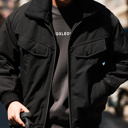 美式復古工裝雙層翻領棉服外套男加厚防寒保暖棉衣夾克