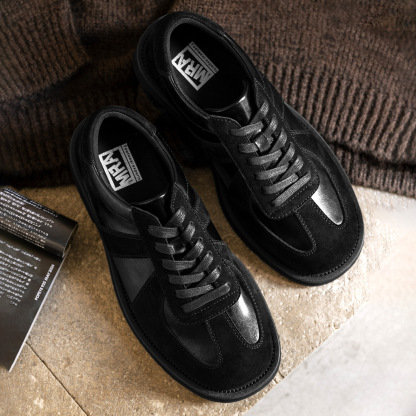 方頭德訓皮鞋男鞋2025新款黑色厚底增高商務通勤休閒潮鞋子冬