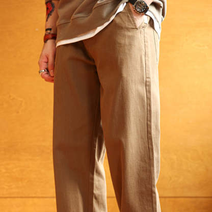 美式休閒墜感直筒休閒褲子男大碼簡約Vintage工裝純棉長褲秋-Retro's Wear