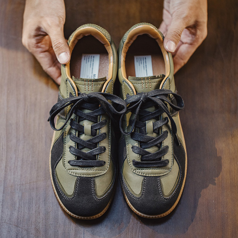 馬登德訓鞋男款秋季新款低幫板鞋橄欖綠羊皮休閒鞋復古運動鞋子-Retro's Wear