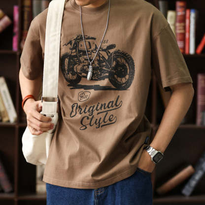 美式休閒機車印花短袖T恤男寬鬆圓領阿美哢嘰硬漢純棉TEE夏-Retro's Wear