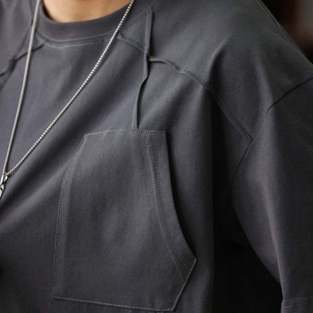 日系復古解構線條設計短袖T恤男寬鬆圓領純棉高級感半袖上衣-Retro's Wear