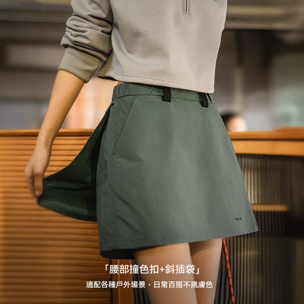 夏日美式工裝假兩件短裙褲山系徒步不走光百搭鬆緊腰褲子女