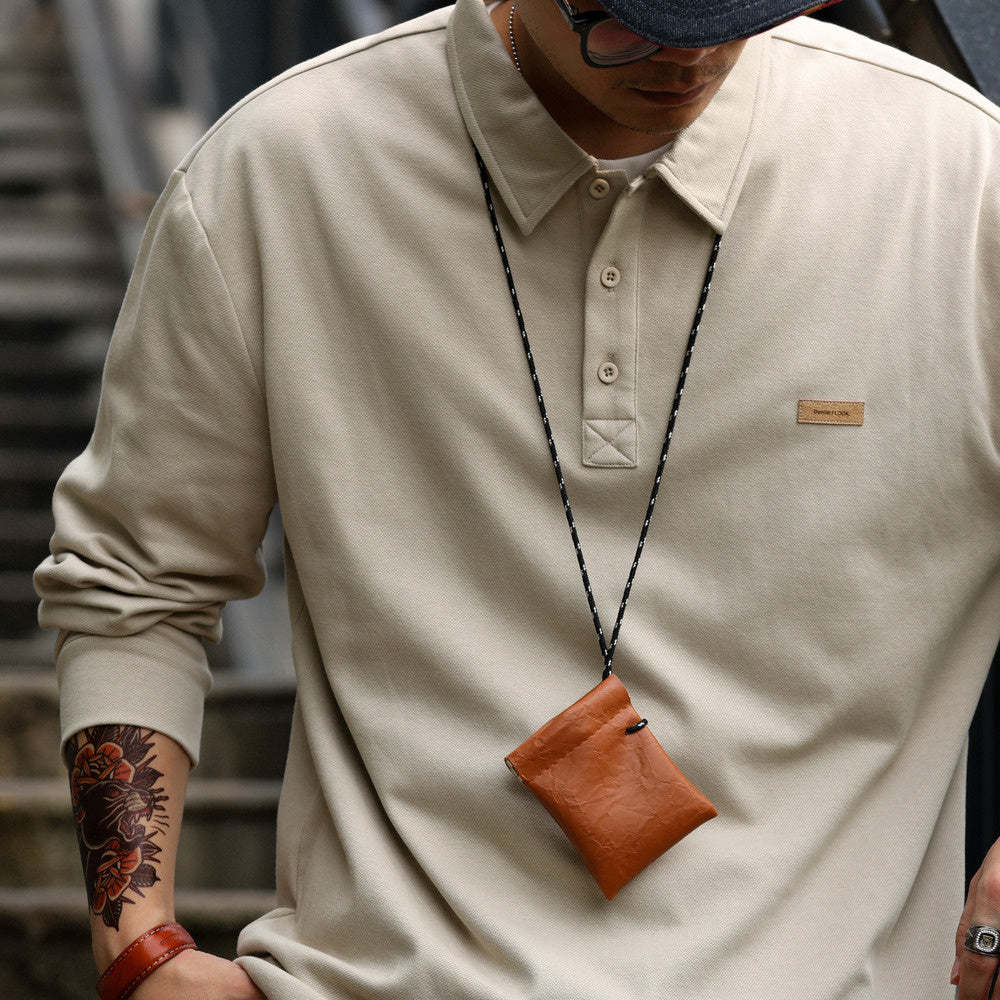 日系長袖POLO衫男秋季寬鬆簡約內搭高級感重磅針織翻領T恤-Retro's Wear