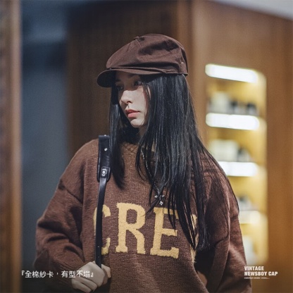 貝雷帽女秋冬顯臉小八角帽報童帽蓓蕾帽文藝復古畫家帽-Retro's Wear