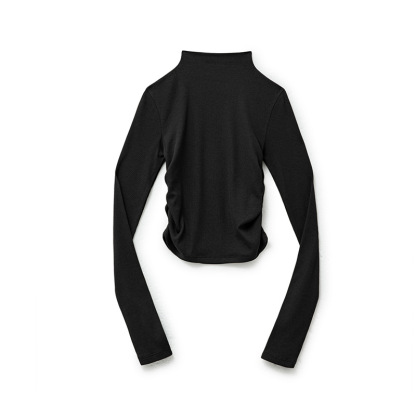 莫代爾半高領打底衫抽褶修身疊穿長袖T恤內搭外穿上衣秋季女-Retro's Wear