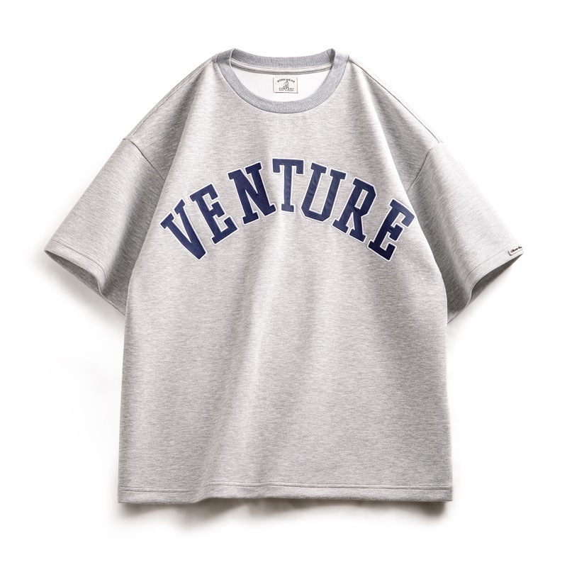 空氣層字母刺繡短袖T恤潮流寬鬆重磅五分袖圓領打底衫男-Retro's Wear