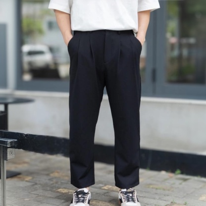 男士夏季寬鬆直筒九分褲老錢風薄款休閒西裝褲