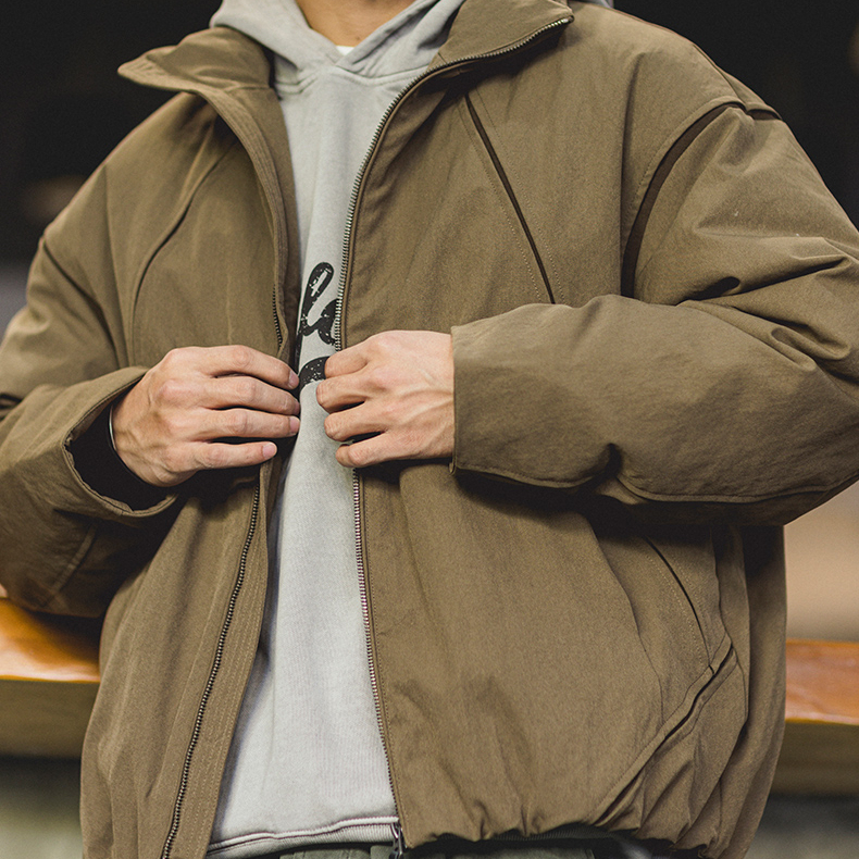 90白鴨絨分割撞色立領羽絨服男2025冬季新款寬鬆休閒保暖上衣外套