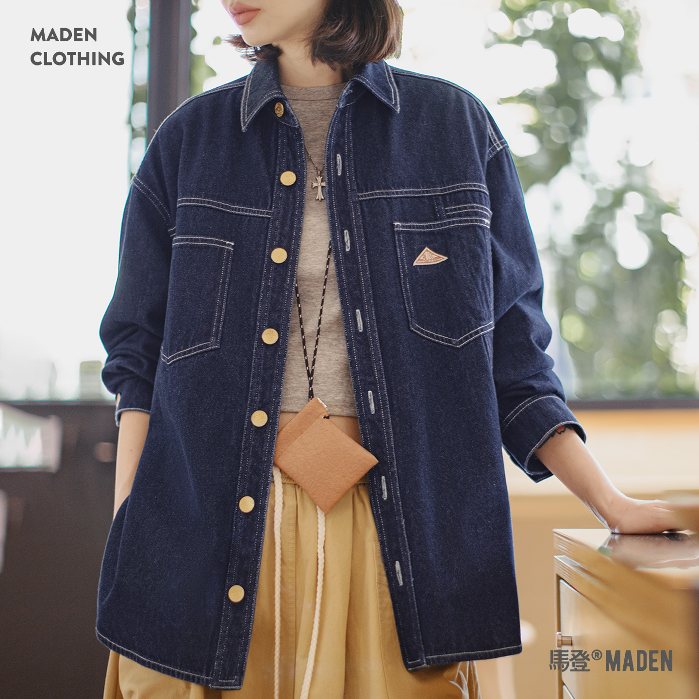 美式復古翻領丹寧牛仔襯衣夾克寬鬆長袖襯衫外套上衣女士秋季