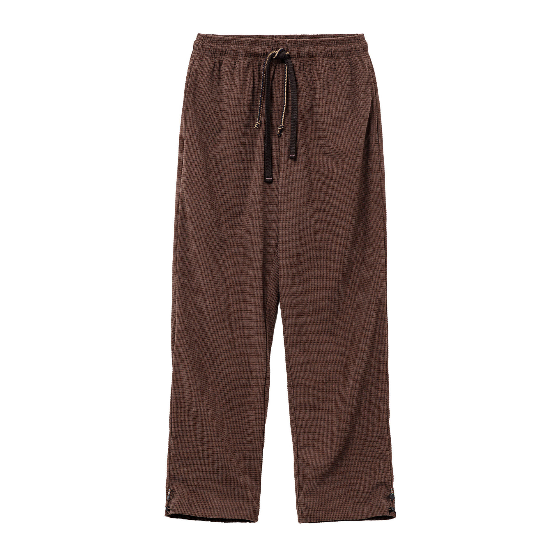 美式方格黃色玉米絨休閒褲直筒抽繩束脚寬鬆長褲子男款春