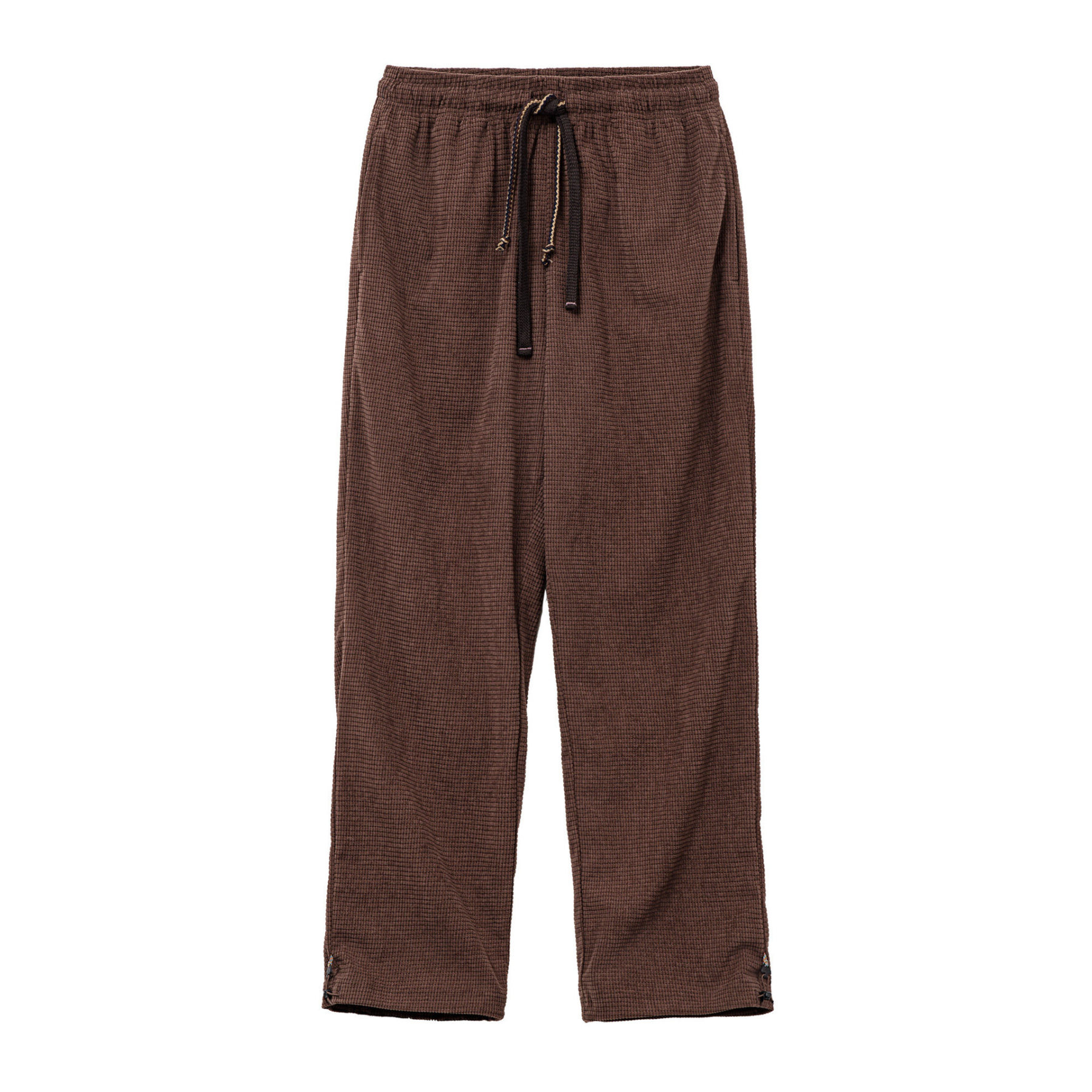 美式方格黃色玉米絨休閒褲直筒抽繩束脚寬鬆長褲子男款春