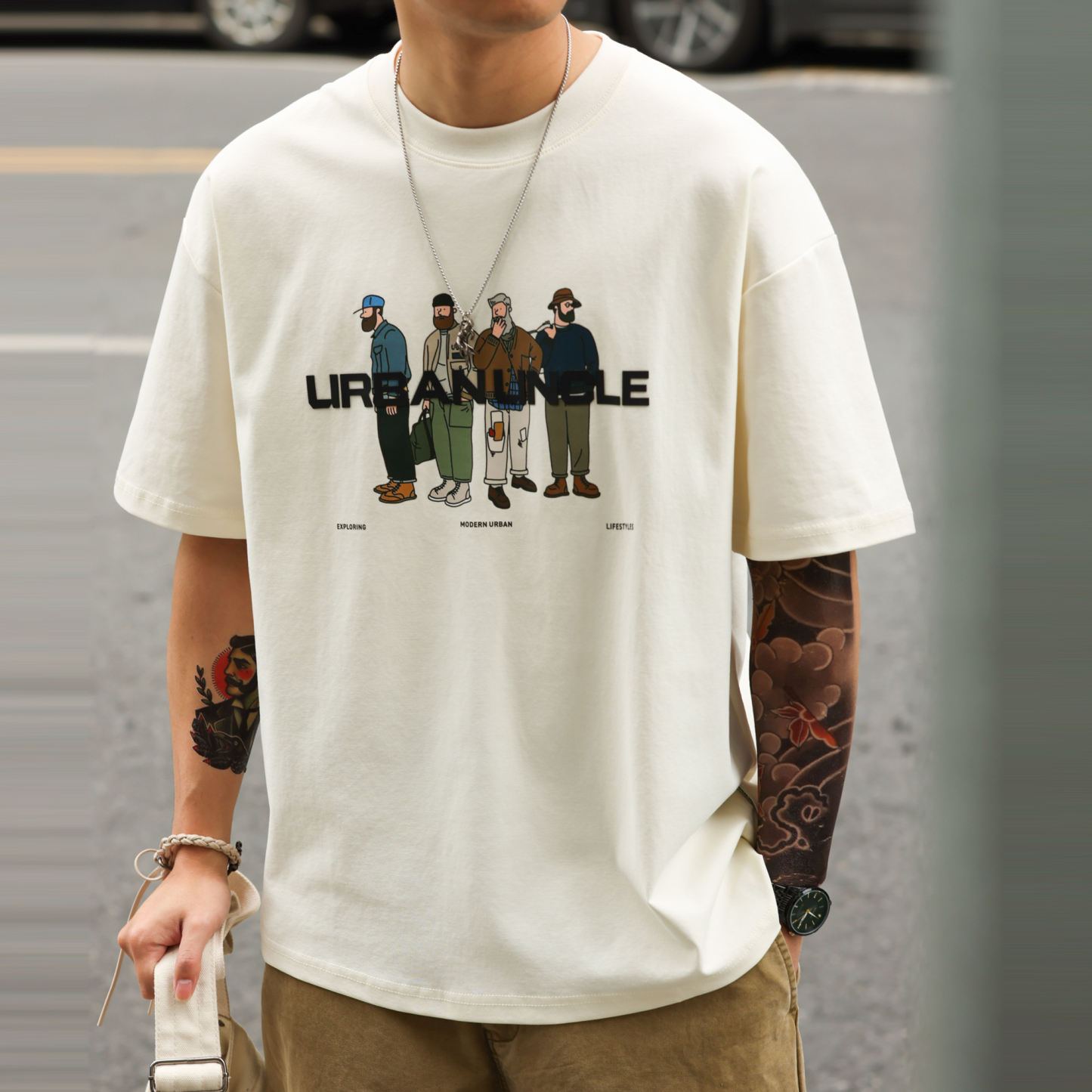 美式休閒趣味人物印花T恤男夏季街頭220g雙面棉短袖體恤