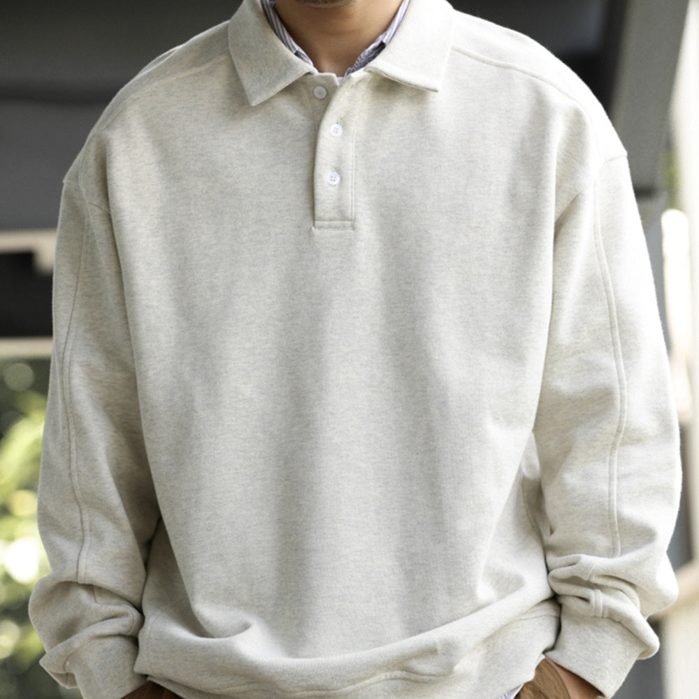 美式休閒435g重磅翻領衛衣男全棉寬鬆裁剪拼接POLO衫外套秋-Retro's Wear