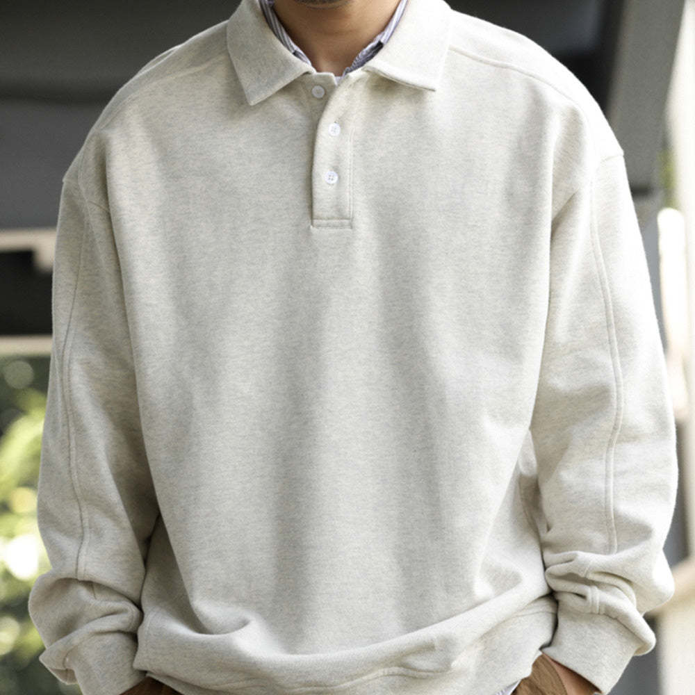 美式休閒435g重磅翻領衛衣男全棉寬鬆裁剪拼接POLO衫外套秋-Retro's Wear