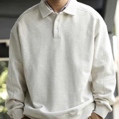 美式休閒435g重磅翻領衛衣男全棉寬鬆裁剪拼接POLO衫外套秋-Retro's Wear