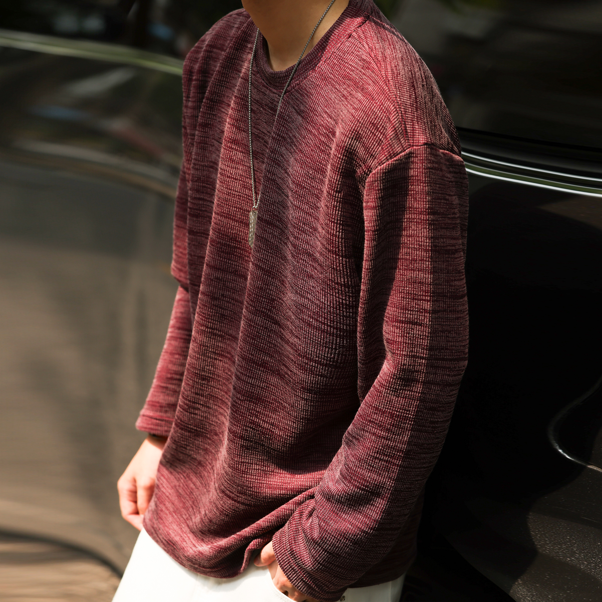 美式復古300g重磅長袖T恤男慵懶感色織紋理休閒打底衫