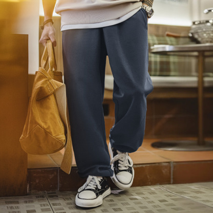 美式休閒立體剪裁衛褲垂墜百搭寬鬆直筒束脚運動長褲男春