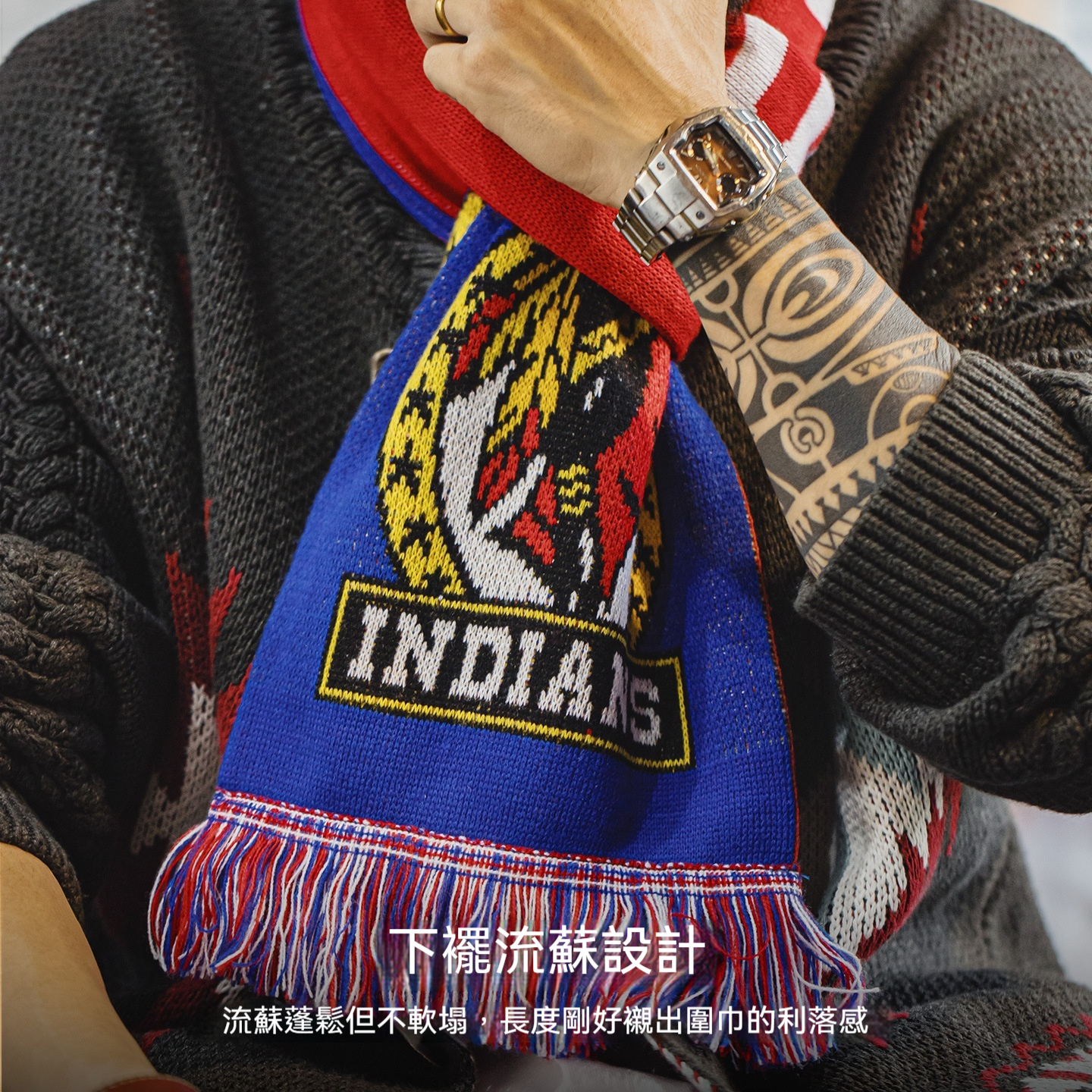 美式紅色流蘇球迷圍巾披肩保暖長款針織圍脖男式秋冬季