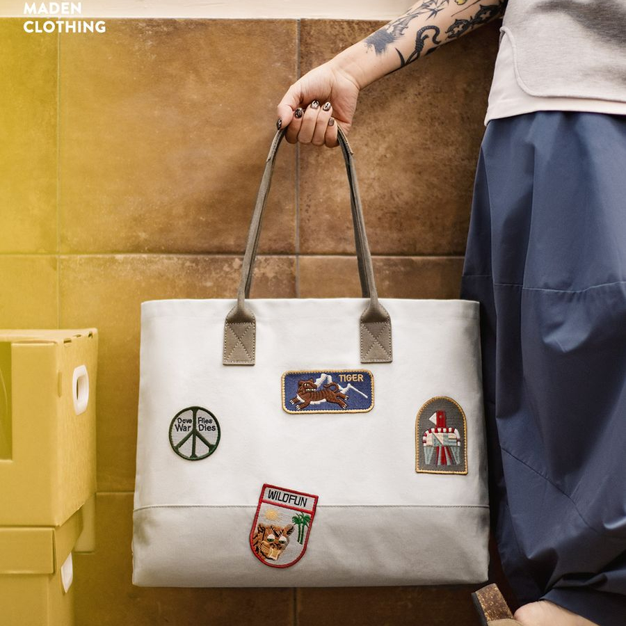 美式復古刺繡徽章帆布托特包大容量電腦包上課通勤手提報童包
