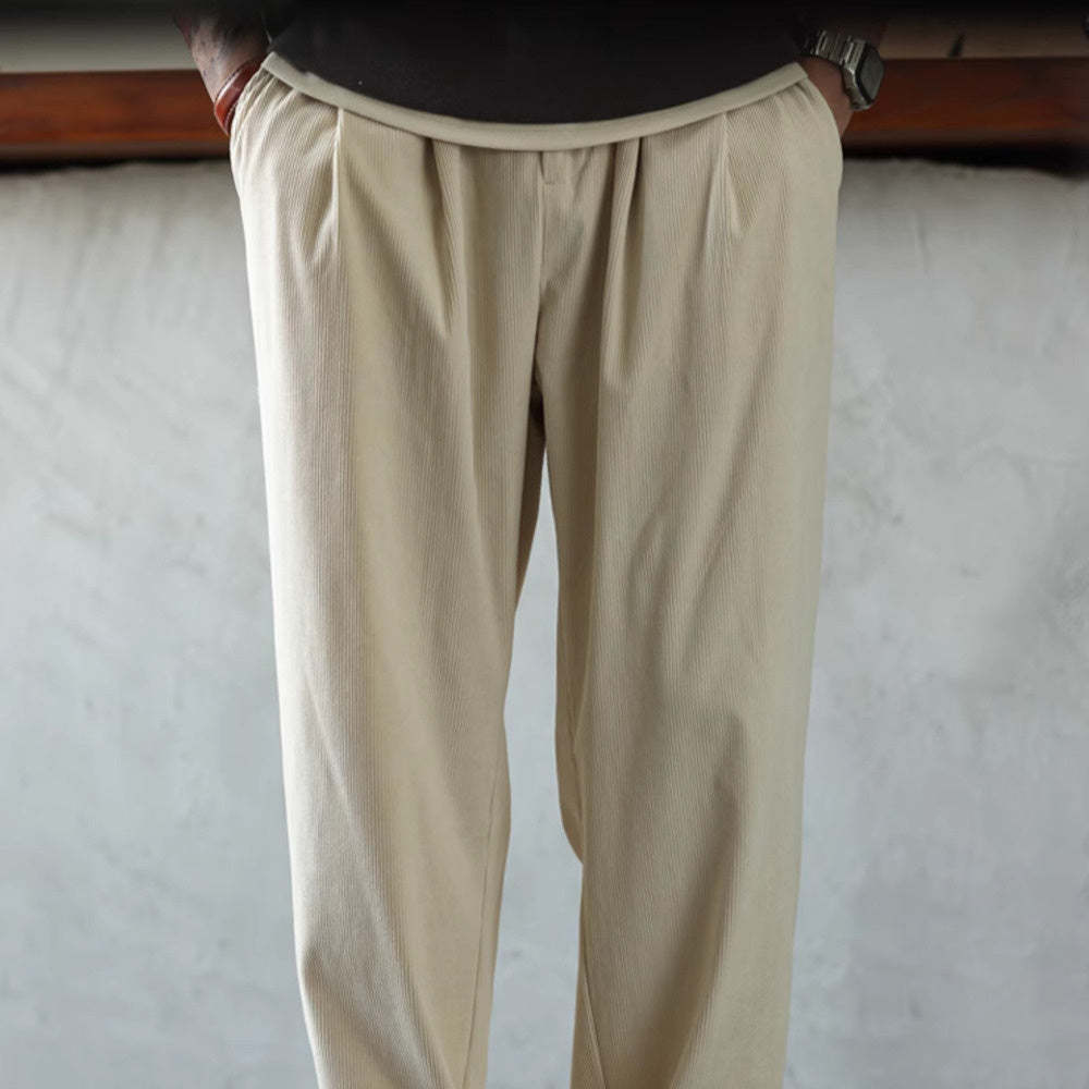 日系燈芯絨肌理感休閒褲男秋冬季基礎款褶皺垂感休閒百搭長褲-Retro's Wear