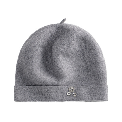 灰色純綿羊毛保暖針織大頭圍防寒護耳包頭堆堆冷帽子女士秋冬