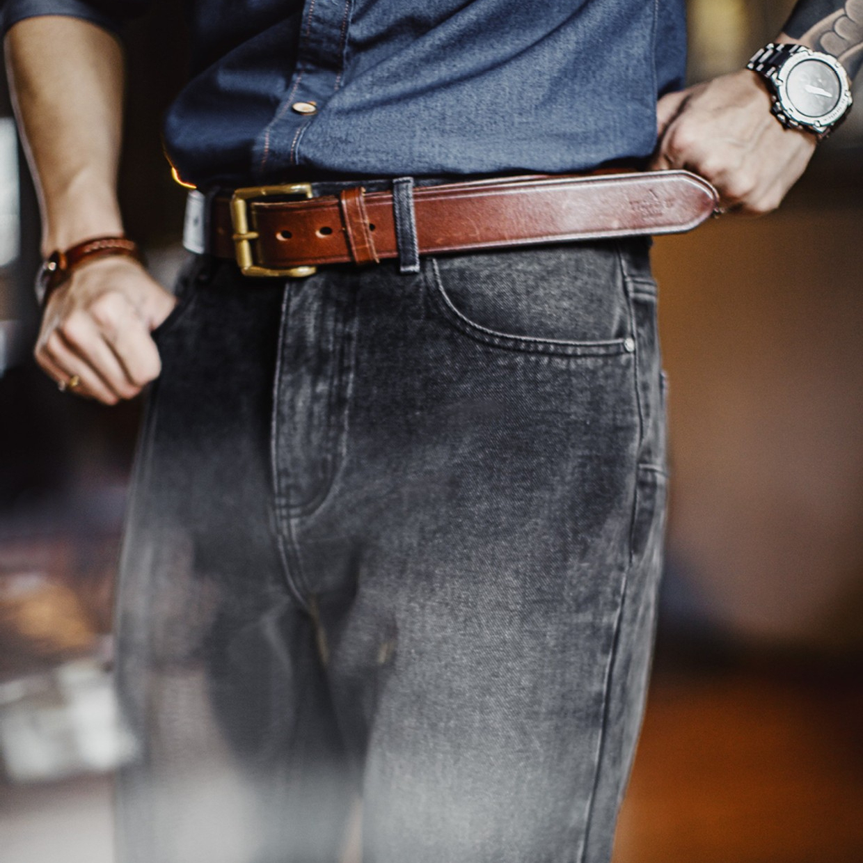 美式休閒水洗做舊牛仔褲灰色直筒微錐蘿蔔褲長褲子男夏秋