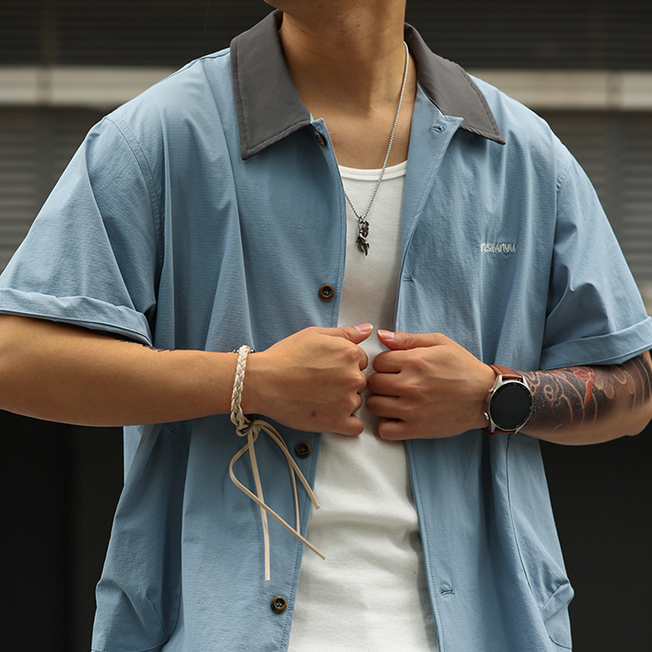 美式巴恩風涼感速幹短袖襯衣男薄款復古疊穿襯衫外套夏