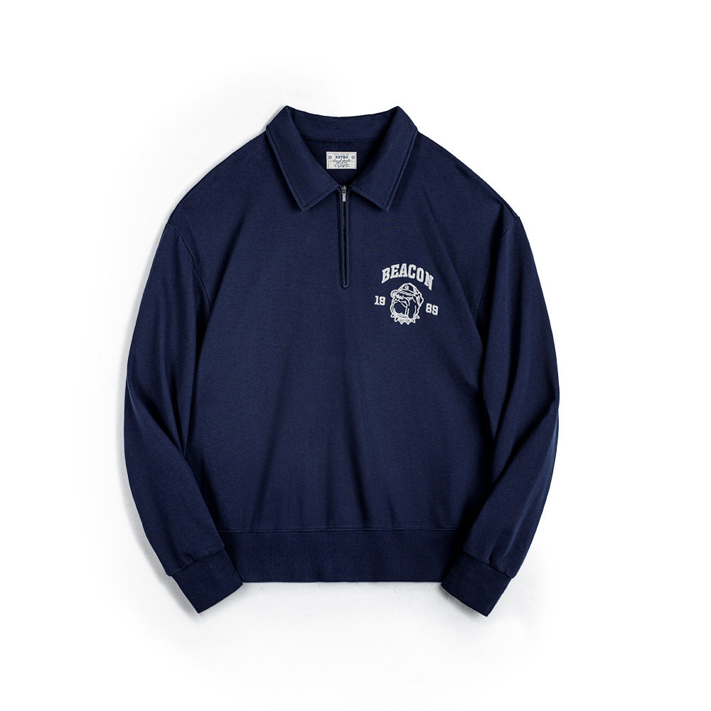 美式復古立體刺繡半開襟衛衣休閒翻領套頭polo衫上衣男春