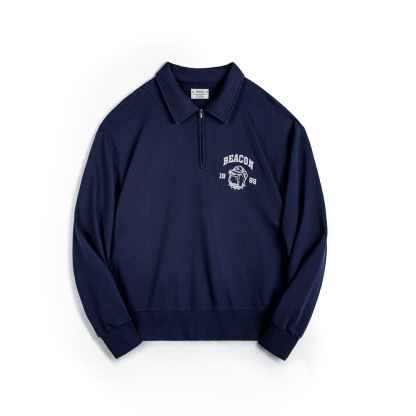 美式復古立體刺繡半開襟衛衣休閒翻領套頭polo衫上衣男春