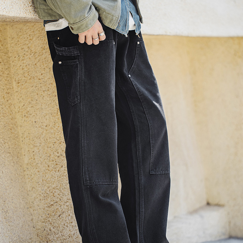 MRA美式休閒B01雙膝伐木褲直筒帆布法工褲軍綠色長褲男早秋